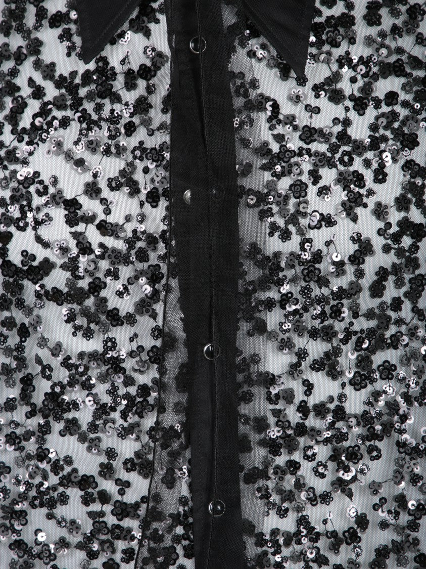 Dsquared2 Sheer Black Shirt With Floral Sequin Embellishments
