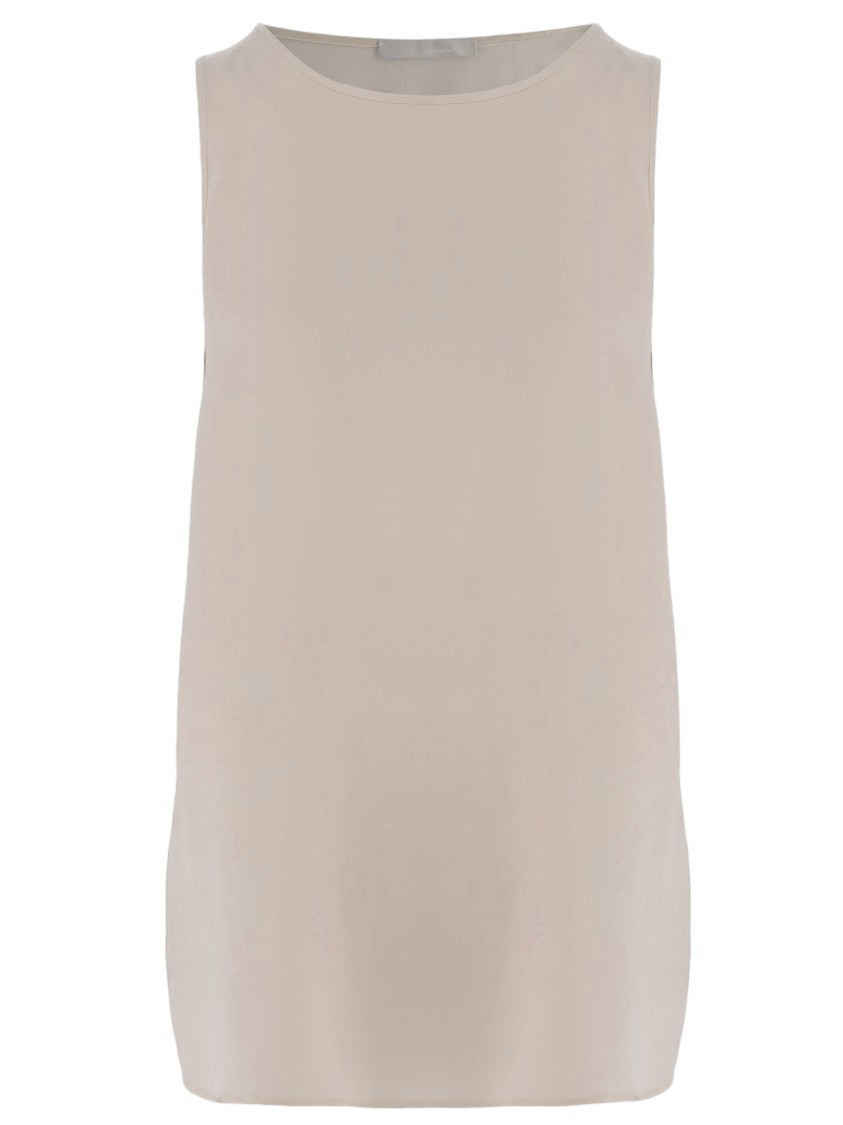 Allude Stretch Silk Sleeveless Top With Round Neckline