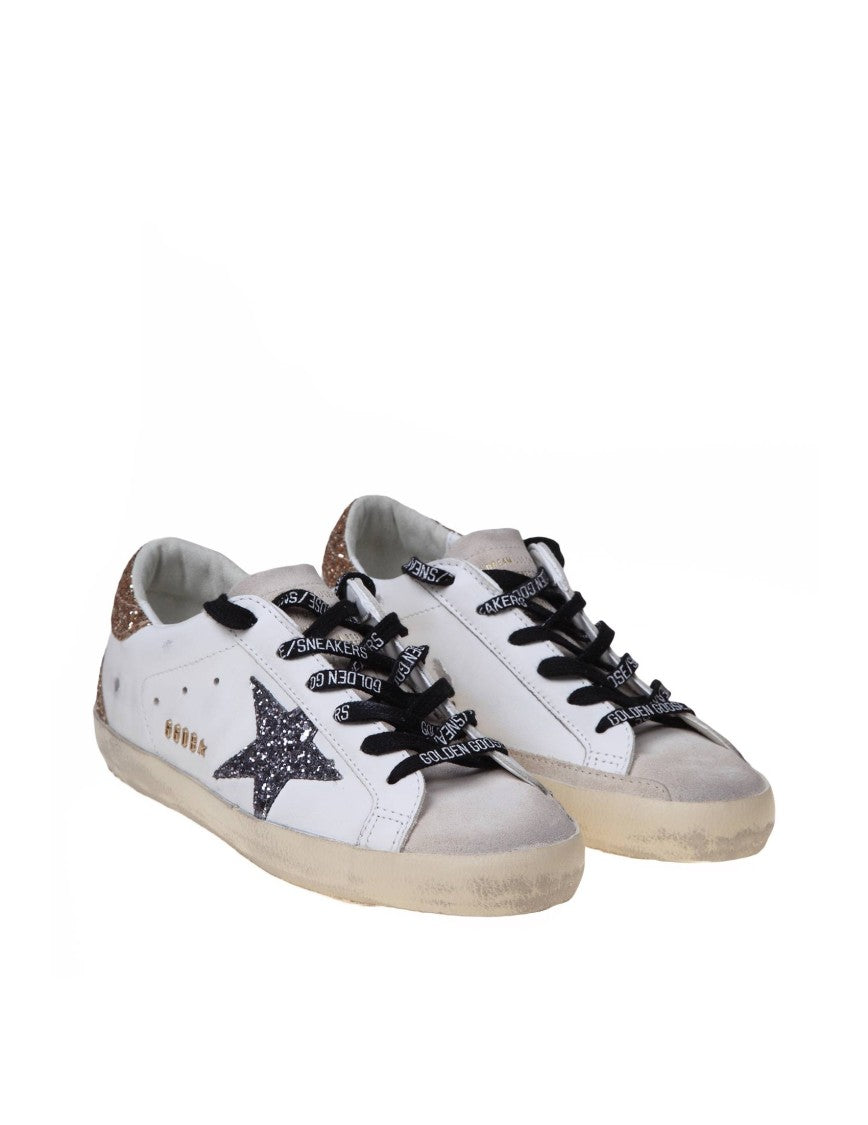 Golden Goose Super-Star Leather Sneakers With Glitter Star