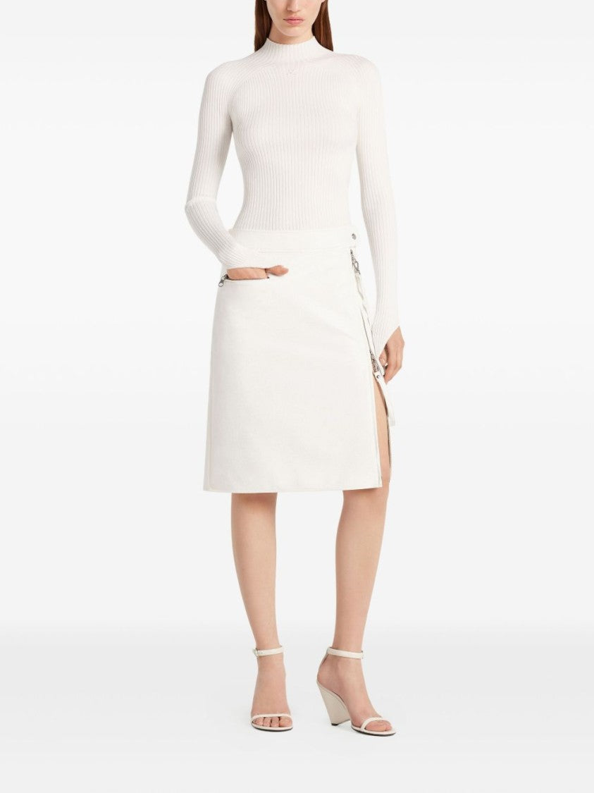 Courrèges Ribbed White Long-Sleeved Top