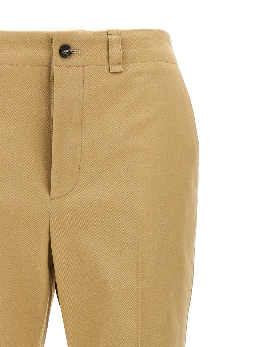 Saint Laurent Tailored Cotton Drill Trousers With Button Closure And Stretched Crease