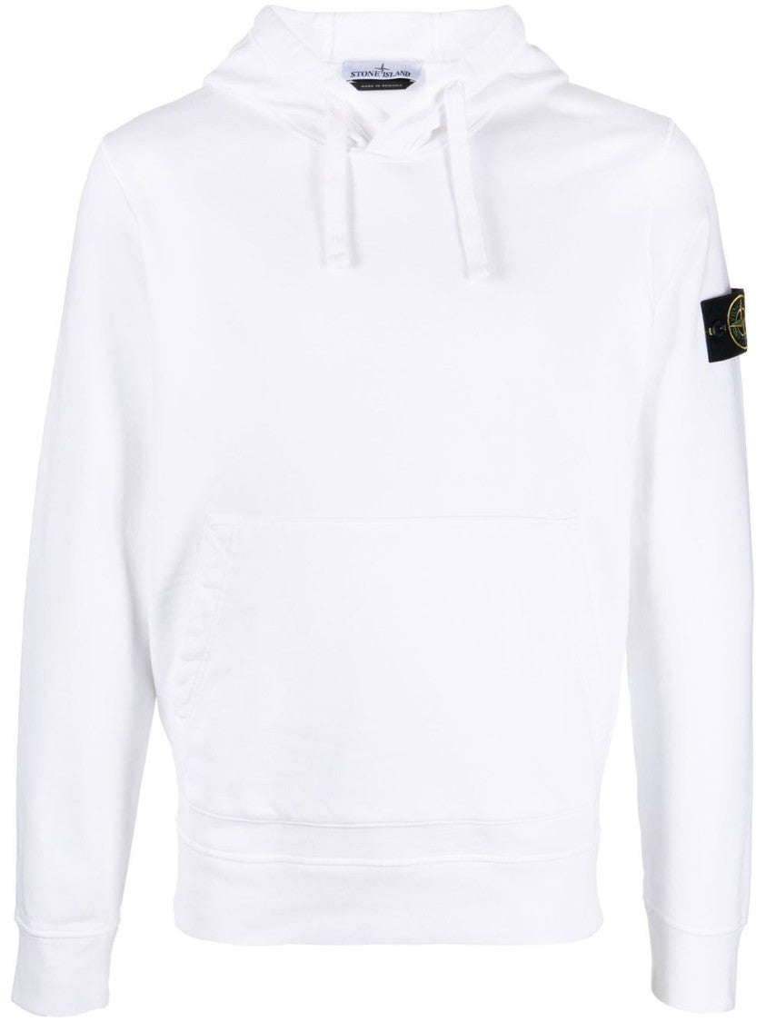 Stone Island Hooded White Cotton Sweatshirt With Distinctive Logo Patch
