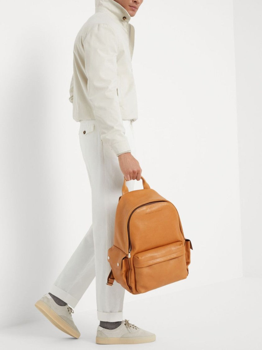 Brunello Cucinelli Structured Leather Backpack With Interior Organizational Pockets