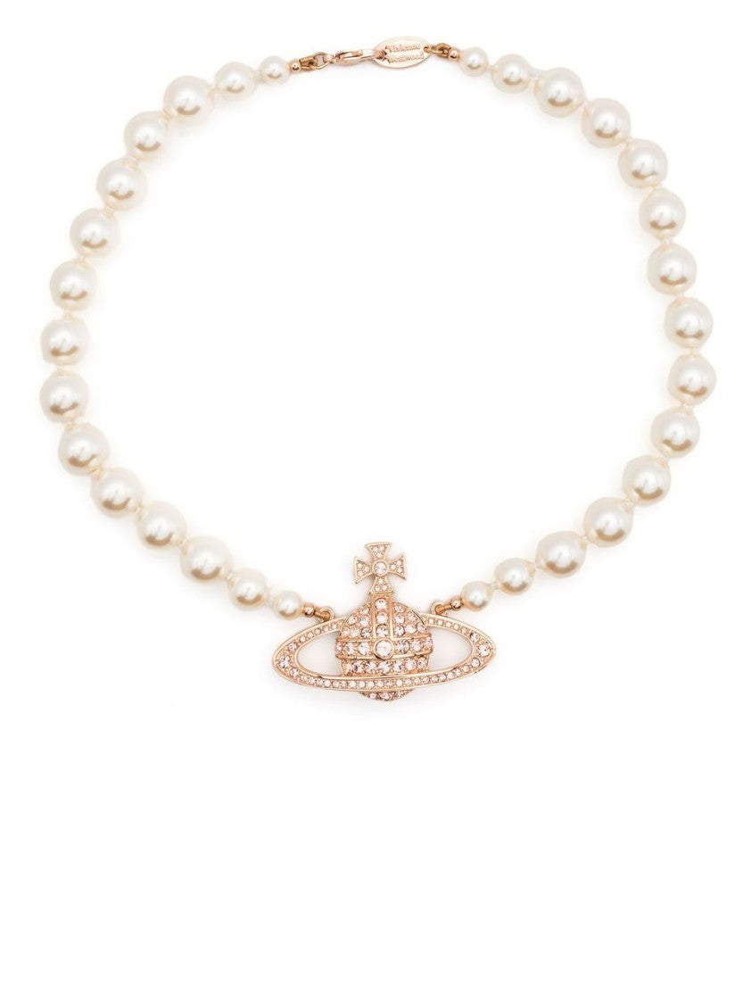 Vivienne Westwood Pearl Necklace With Ornate Planet Pendant