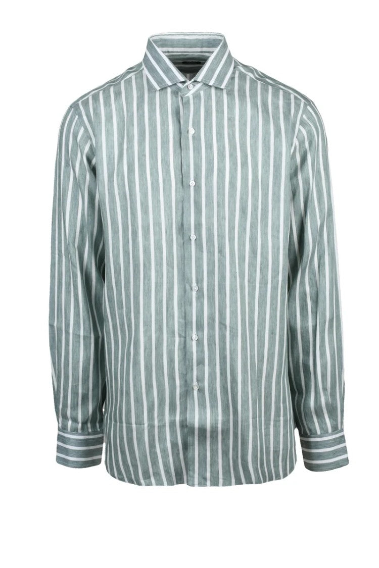 Barba Napoli Linen Lyocell Shirt - Green/White