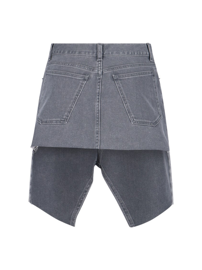 All In Asymmetrical Hem Denim Mini Skirt With Worn Finish