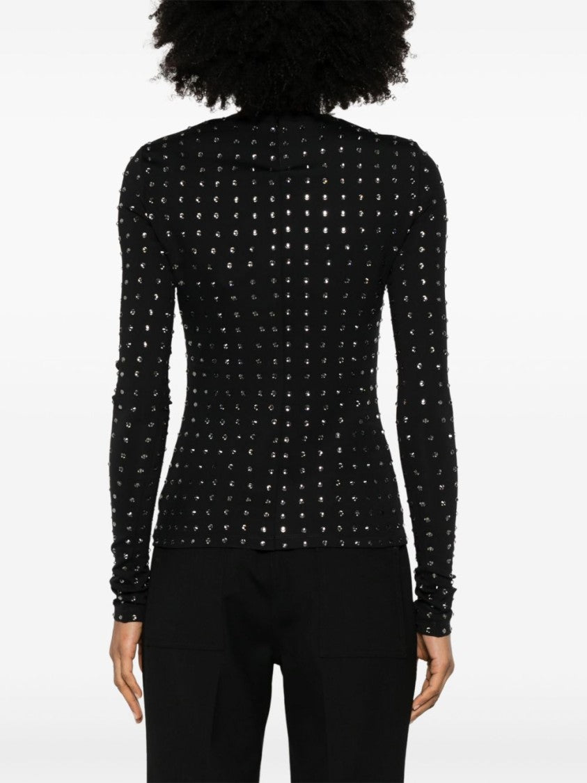 Sportmax Long-Sleeved Black Top With Rhinestone Embellishments