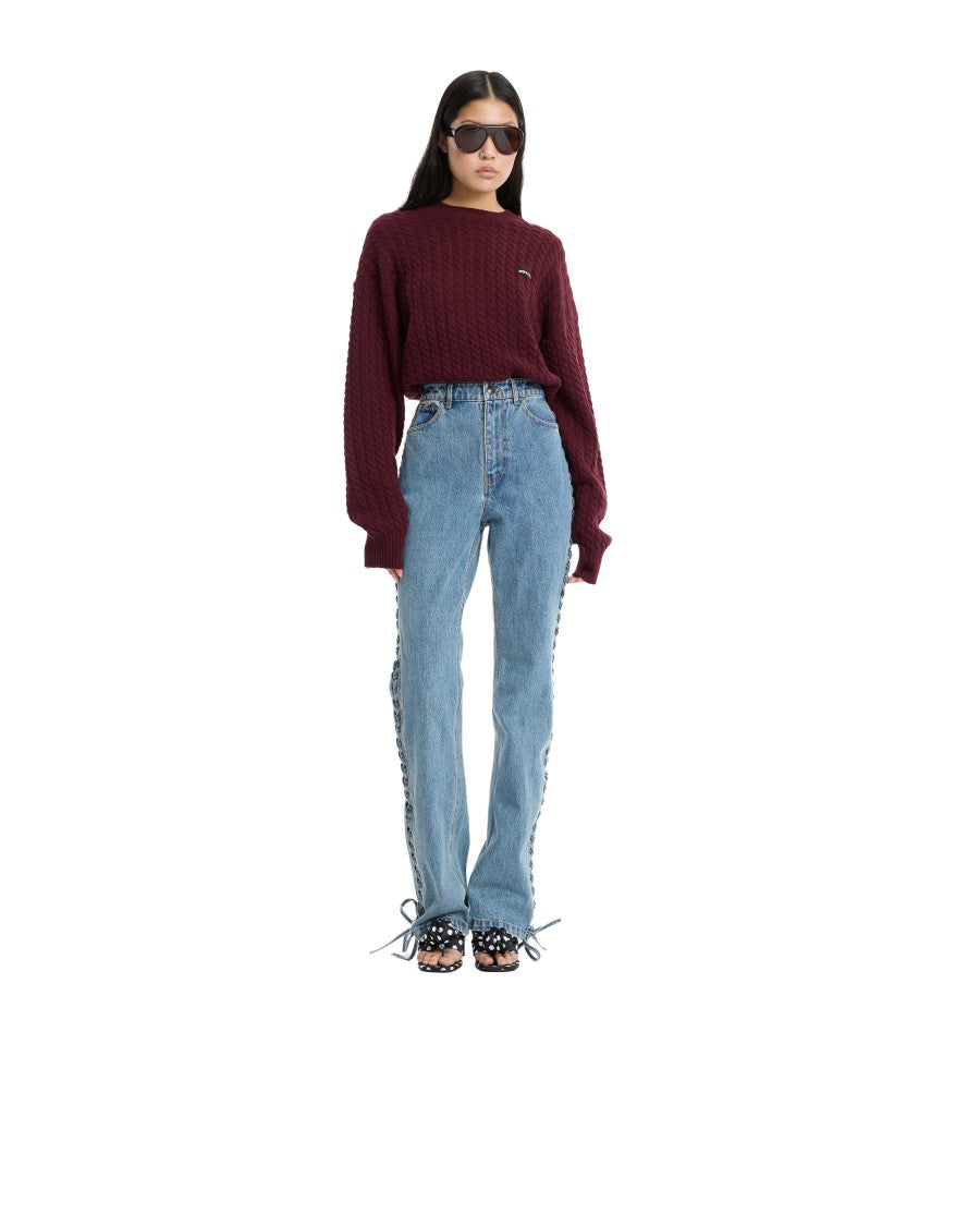 Rotate Cable Knit Sweater In Rich Burgundy