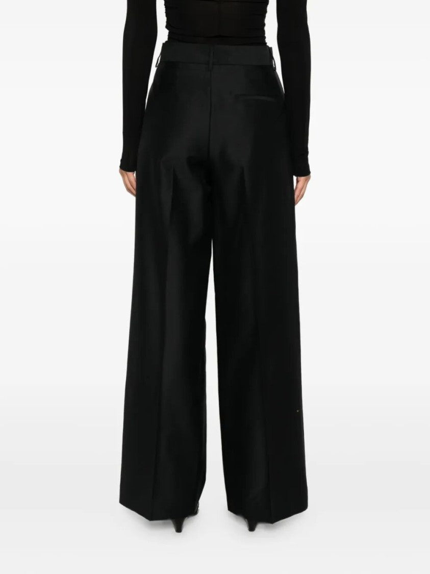 Alberta Ferretti Wide-Leg Wool Blend Trousers With High Waist