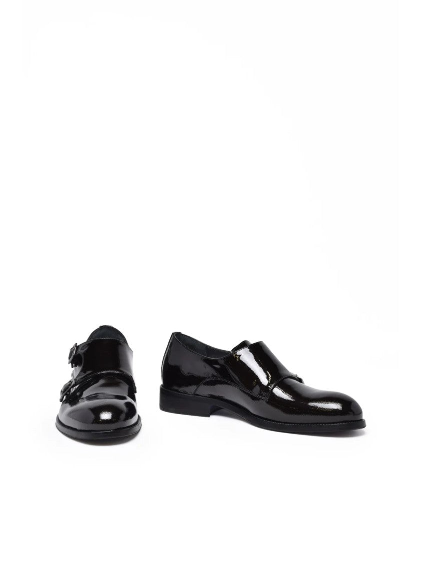 Principe Di Milano Black Patent Leather Monk Strap Loafers