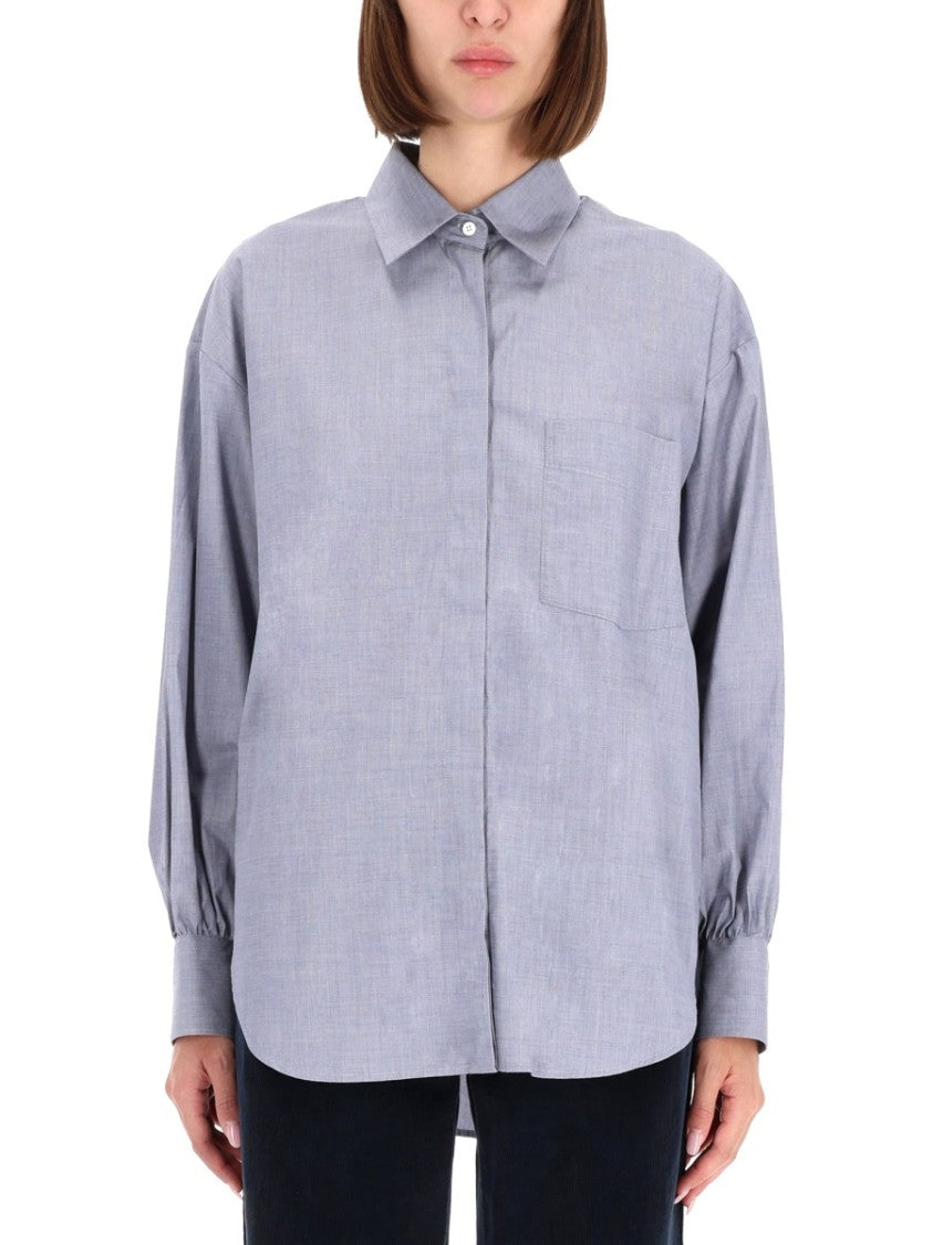 Aspesi High Collar Pleated Cotton Shirt