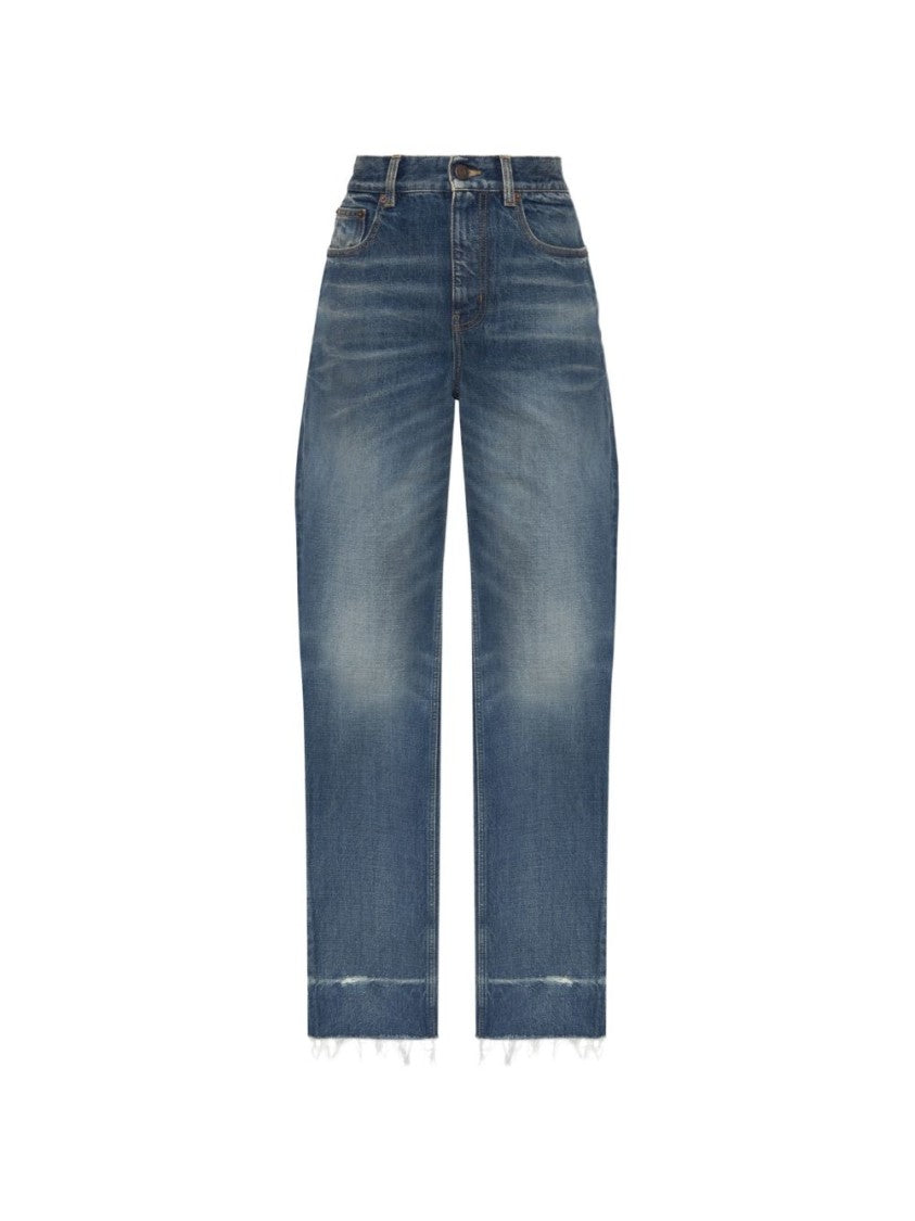 Chloé Blue Straight-Leg Denim Frayed Hems Jeans