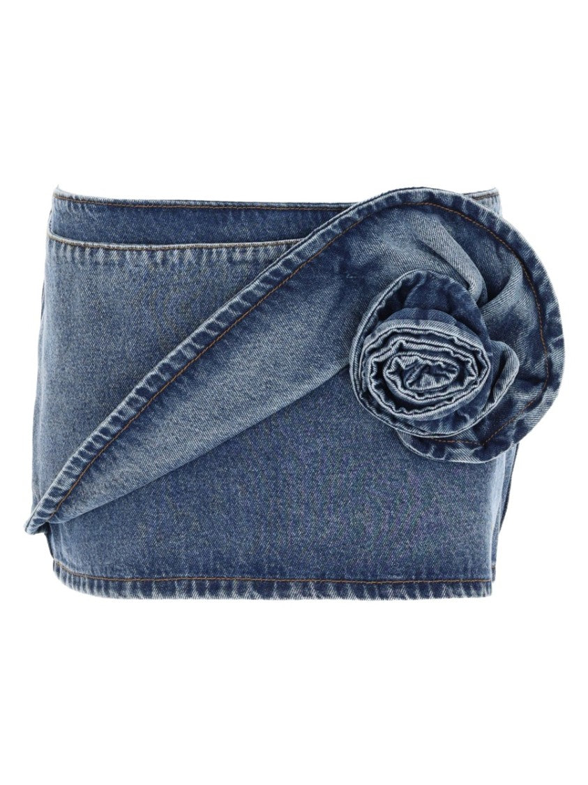 Magda Butrym Oversized Rolled Detail Cotton Denim Mini Skirt