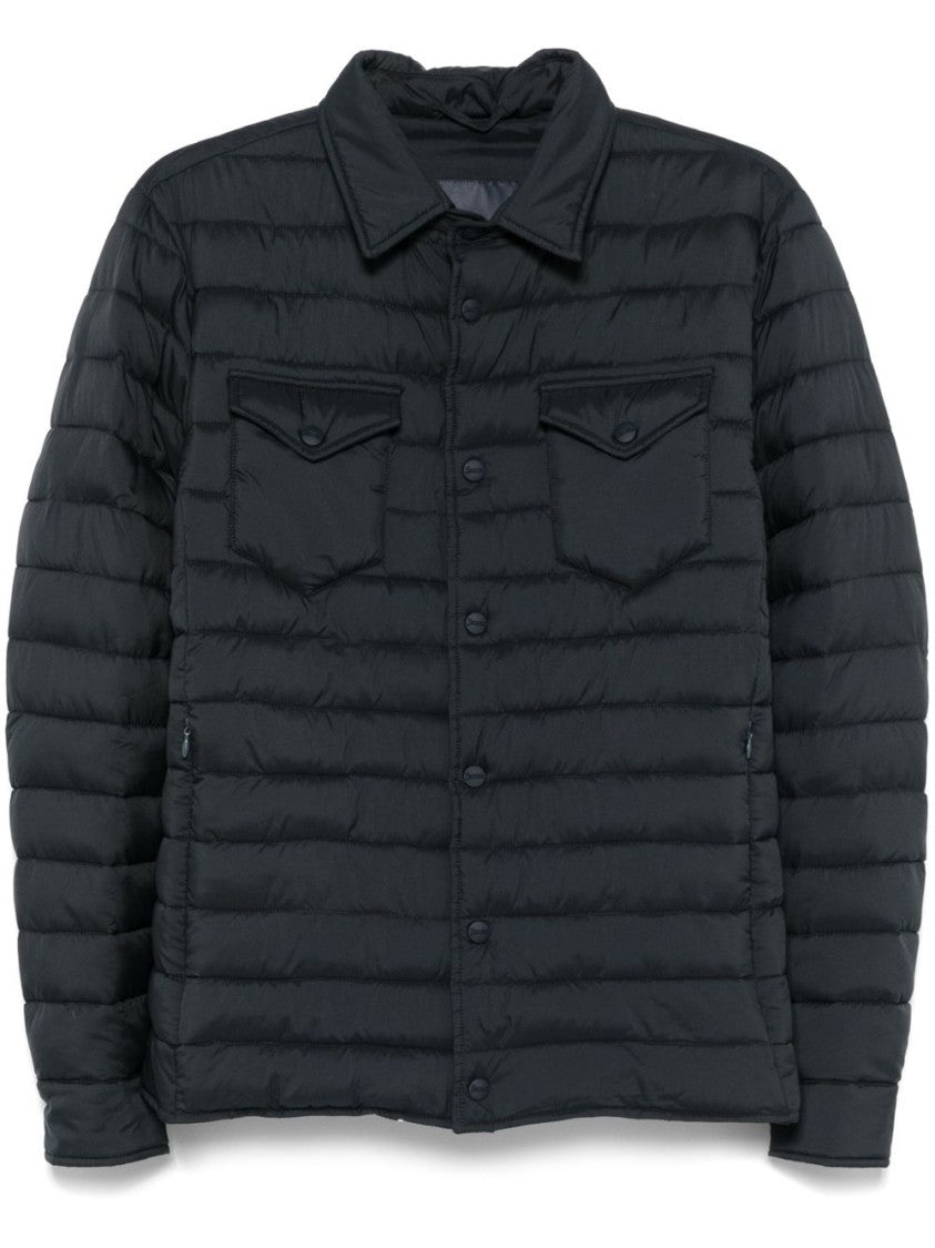 Herno Quilted Blue Coat With Button-Up Front