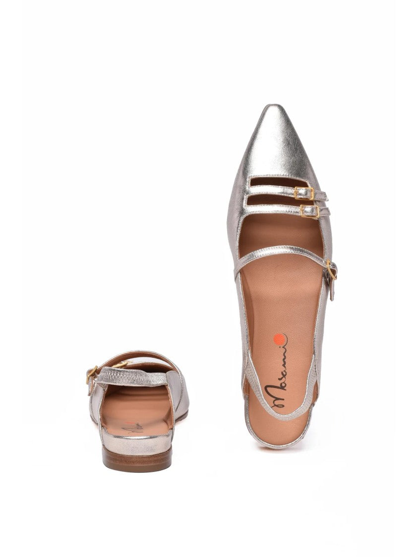 Masami Beige Pointed-Toe Metallic Leather Flats