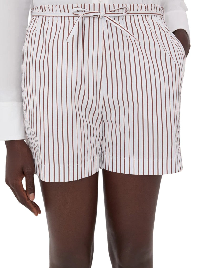 Loulou De Saison Relaxed Fit Shorts With Vertical Brown Stripes