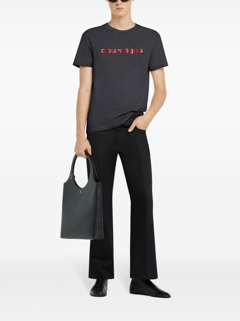 Courrèges Grey Bold Logo Print Crew Neck T-Shirt