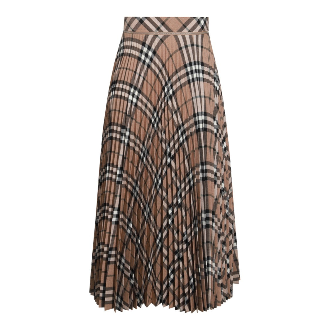 Burberry Pleated Midi Skirt With Buckle Detail And Check Pattern