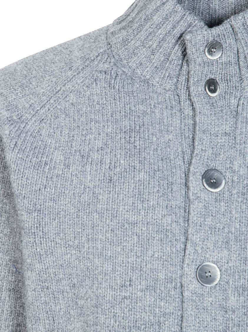 Altea Textured Knit Cardigan With Ribbed Collar And Metallic Buttons