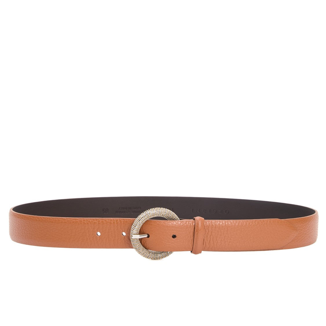 Orciani Round Buckle Belt With Strass Accents