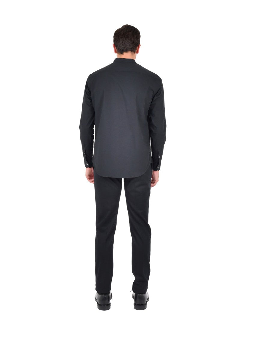 Emporio Armani Mandarin Collar Black Shirt With Contrasting Logo