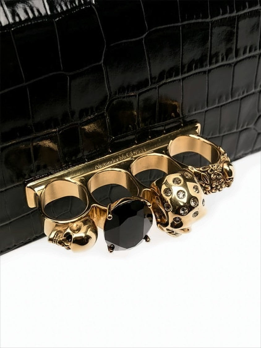 Alexander Mcqueen Crocodile-Embossed Black Calf Leather Crossbody Bag