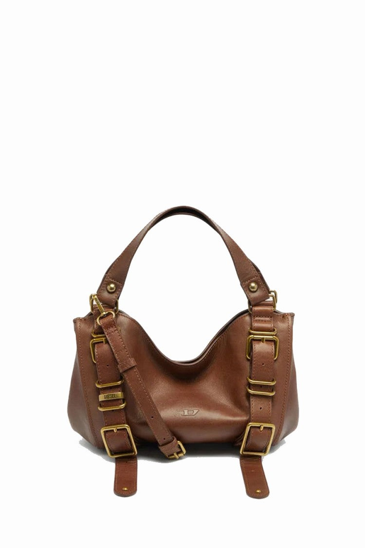 Diesel Brown Buckle Strap Leather Hobo Shoulder Bag