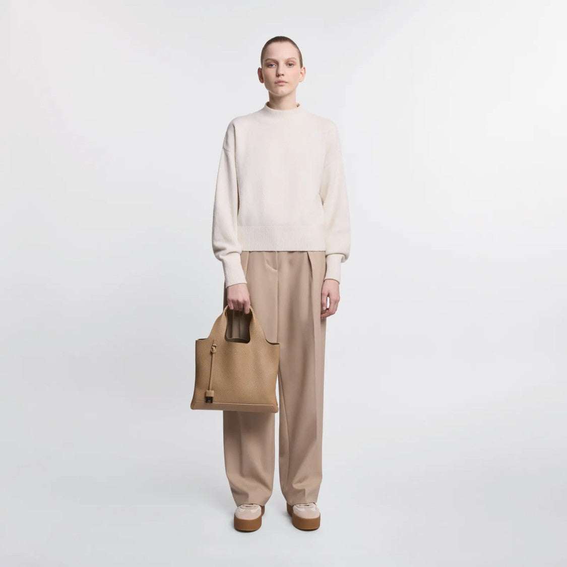 Hogan Structured Medium Biscuit Leather Shopping Bag