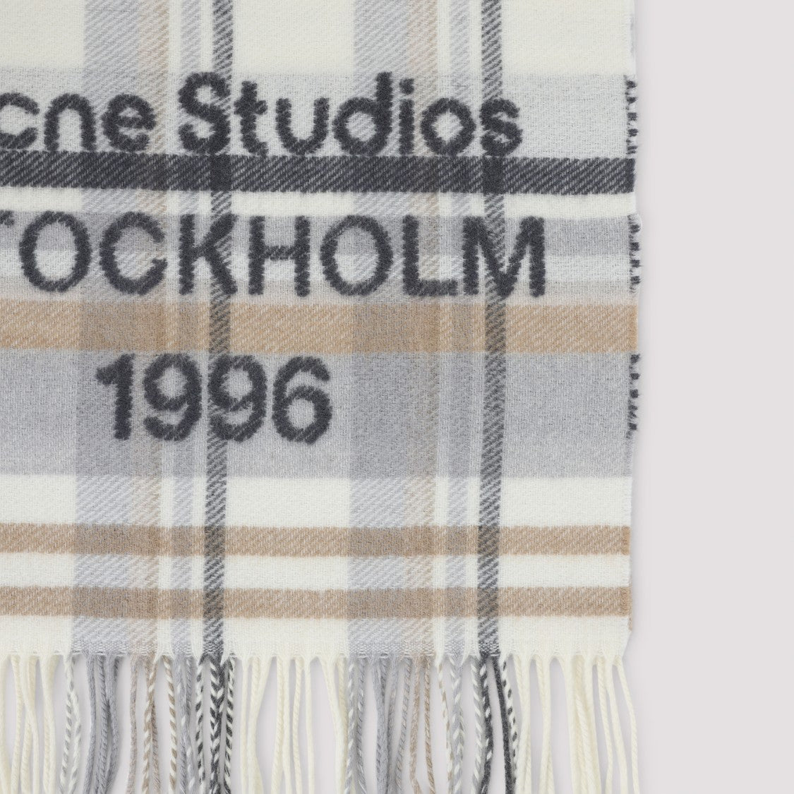 Acne Studios Plaid Wool And Cashmere Scarf With Fringed Edges