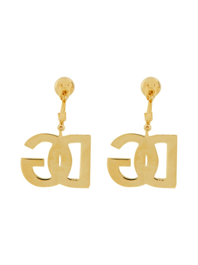Dolce & Gabbana Gold-Tone Dangling Logo Earrings With Polished Finish