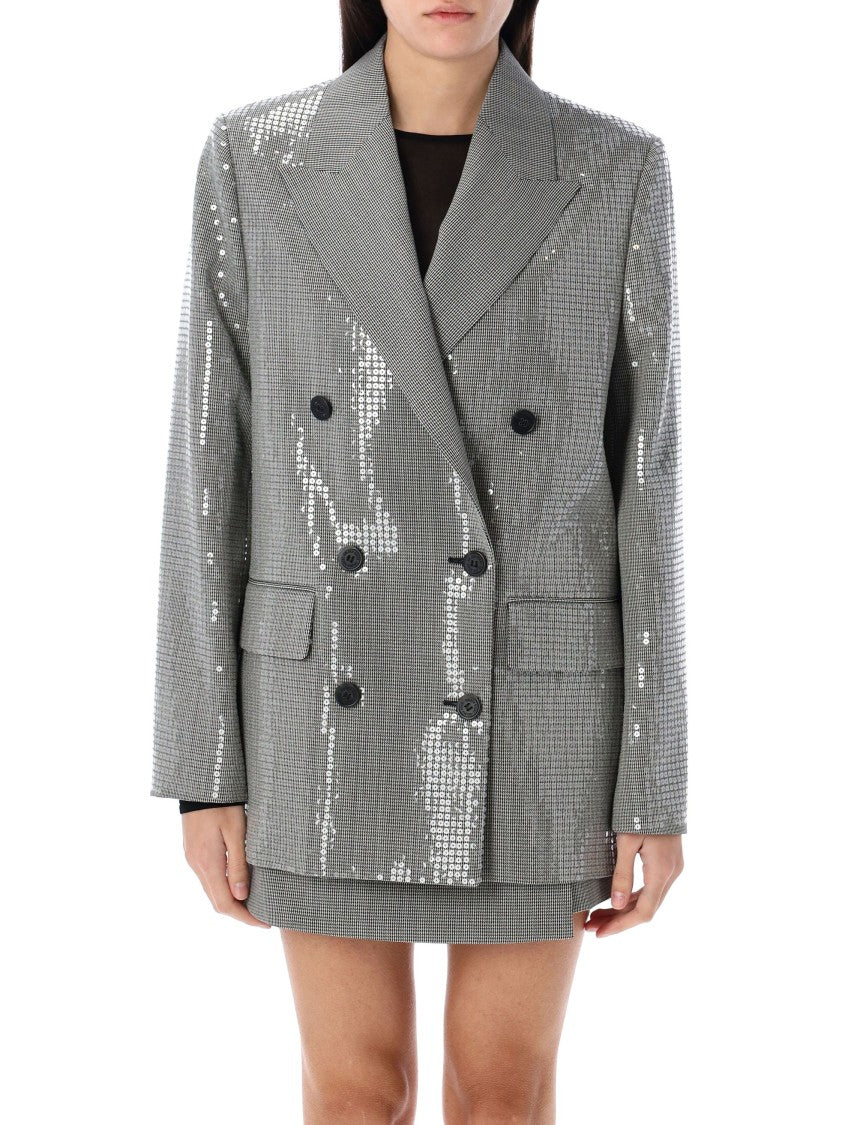 Golden Goose Double-Breasted Boyfriend Jacket With Micro Houndstooth Pattern