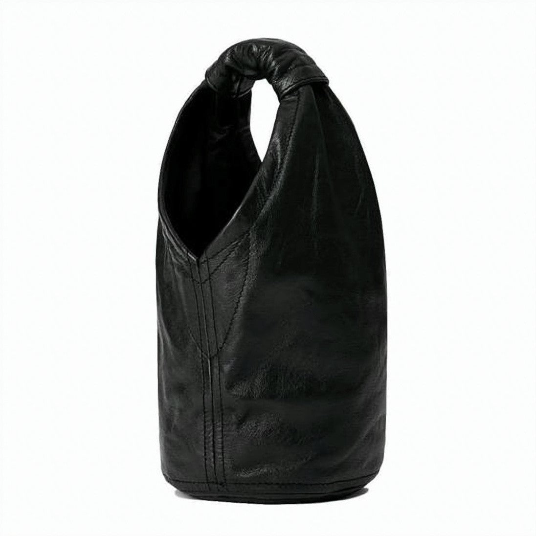 Our Legacy Cylindrical Black Leather Bag With Gathered Handle