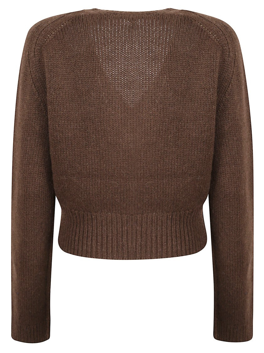 Ganni V-Neck Knit Sweater With Flared Sleeves