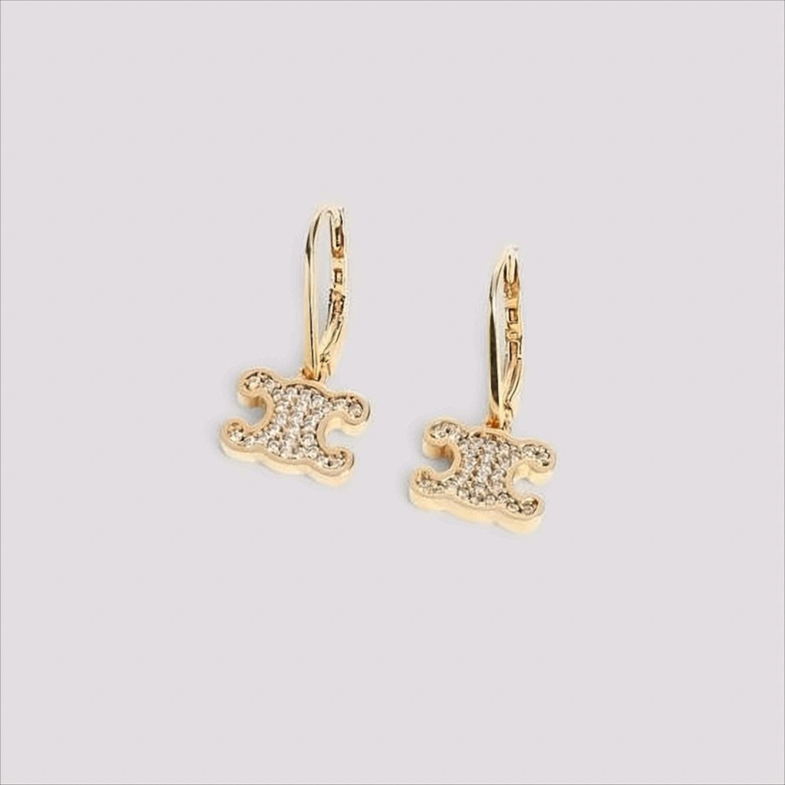 Celine Gilded Brass Drop Earrings With Double-C Charm