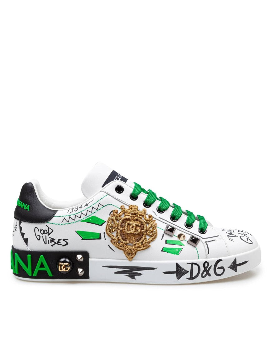 Dolce & Gabbana Portofino Leather Sneakers With Applied Studs
