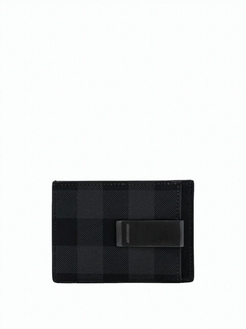Burberry Check Pattern Money Clip Card Case
