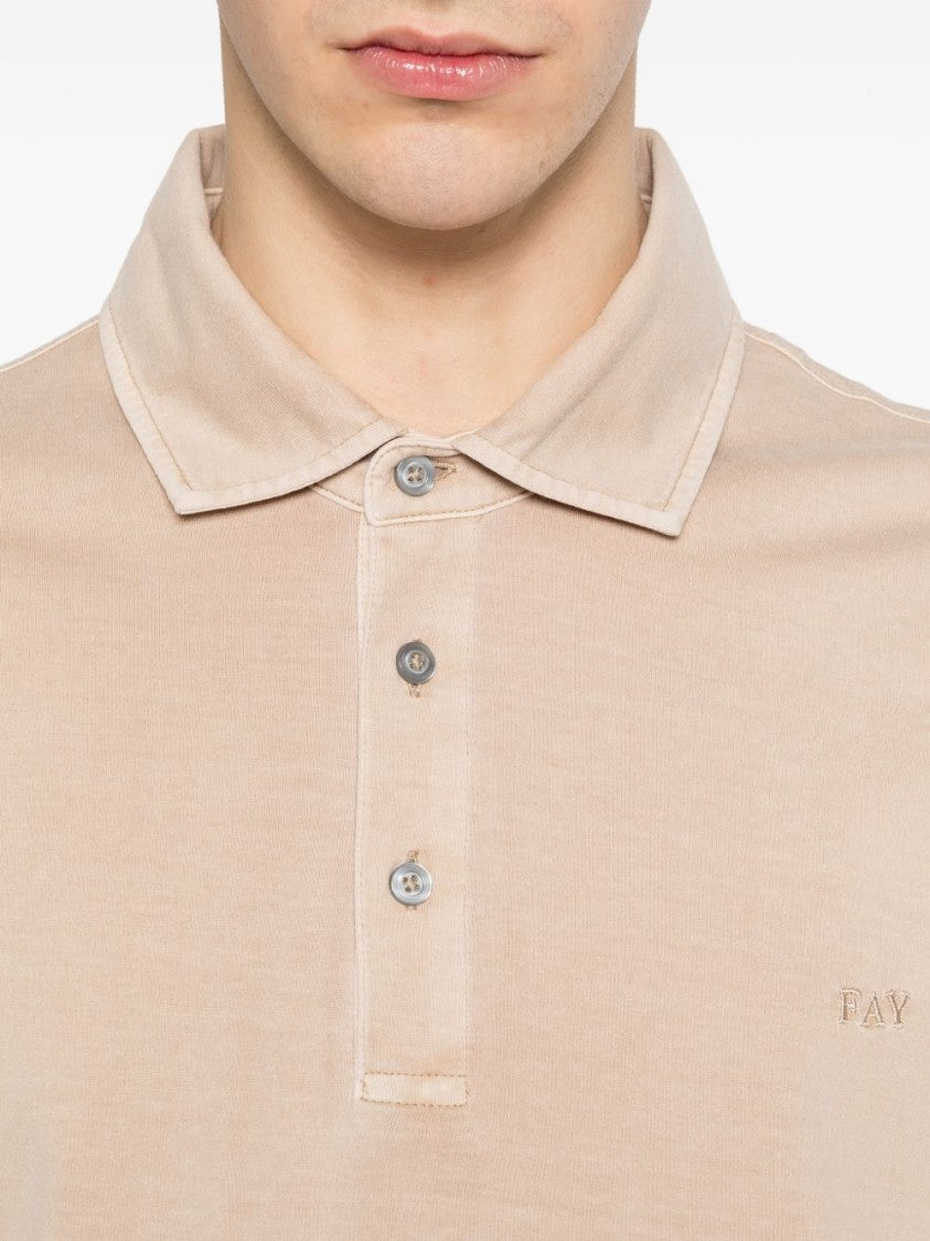 Fay Minimalist Beige Polo Shirt With Classic Collar And Logo Detail