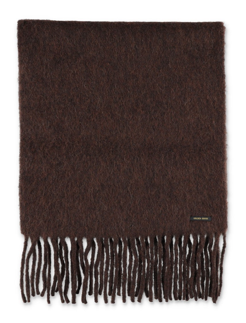 Golden Goose Brushed Knit Scarf With Long Fringes And Logo Tag