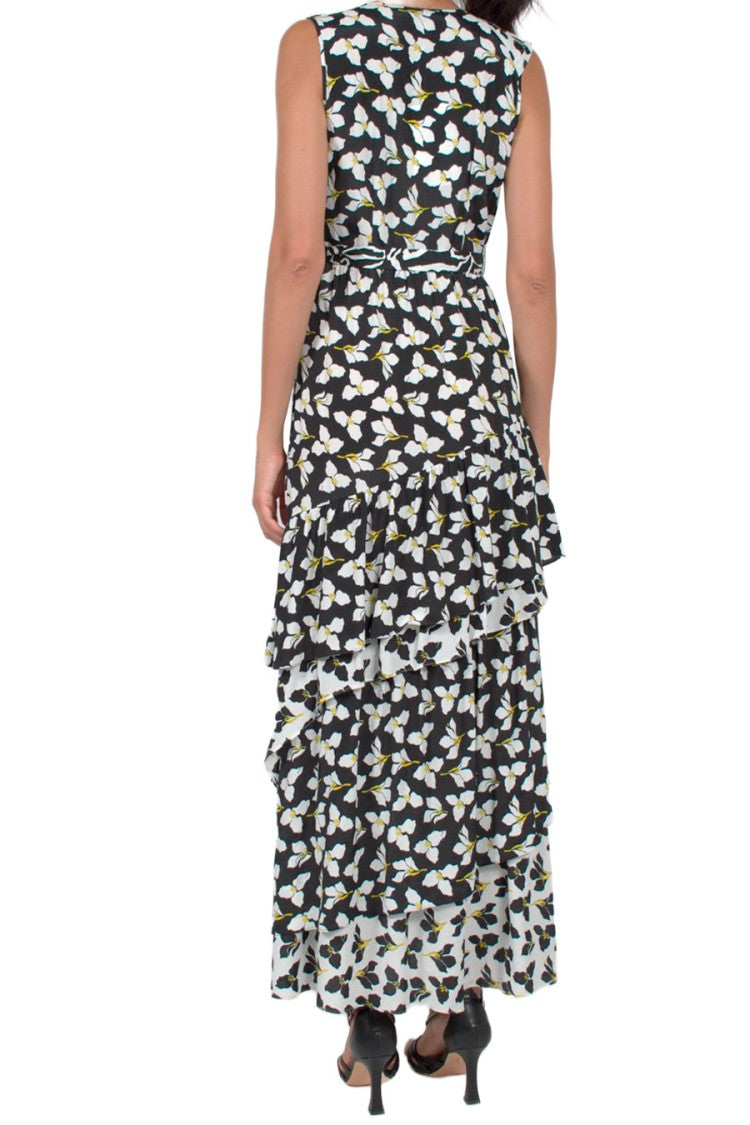 Diane Von Furstenberg Multicolor Floral Tiered Viscose-Blend Maxi Dress