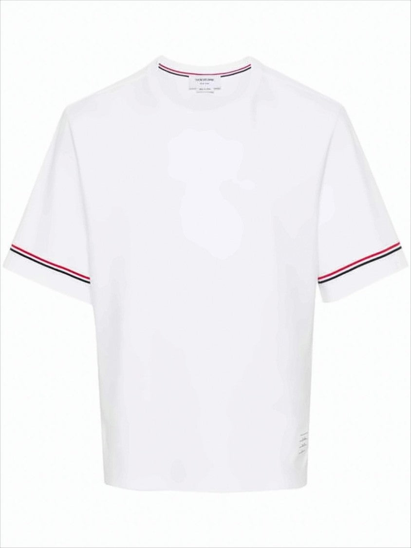 Thom Browne Boxy White Cotton T-Shirt With Striped Accents