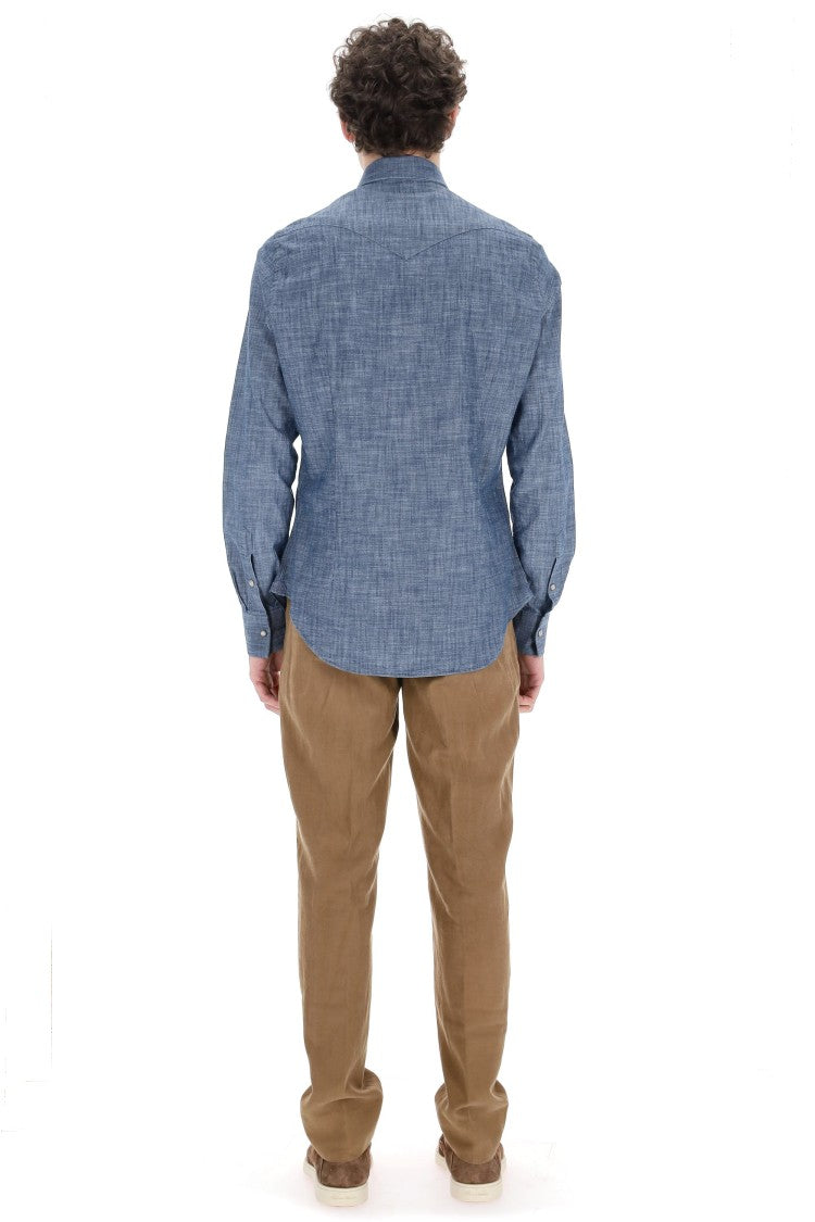 Eleventy Lightweight Western Denim Casual Shirt
