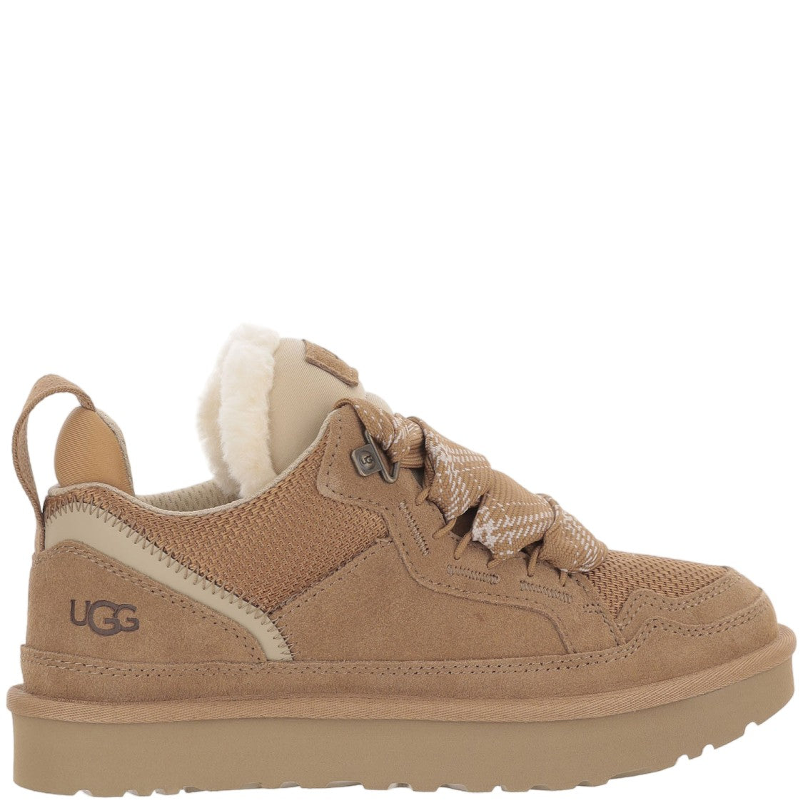 Ugg Lowmel Beige Leather Mesh Plush Wool Lining Sneakers