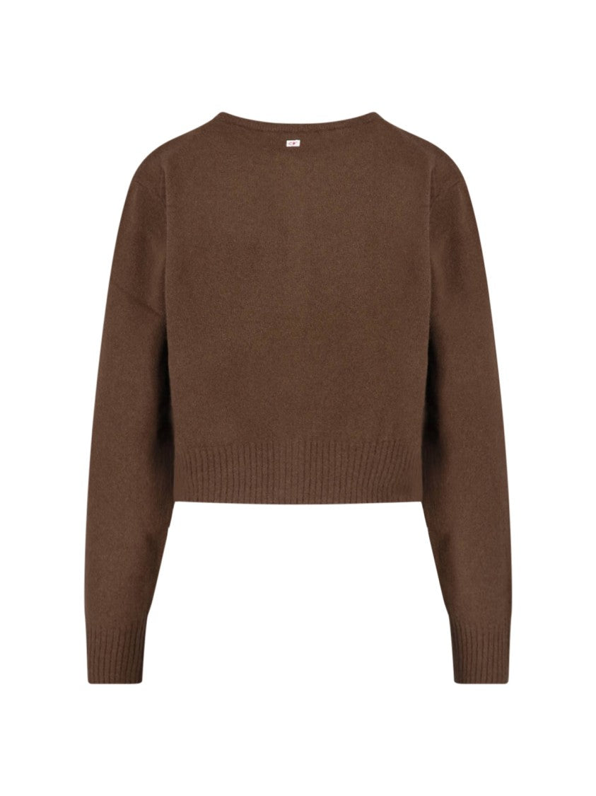 Low Classic Brown Round-Neck Dropped-Shoulder Wool Cardigan