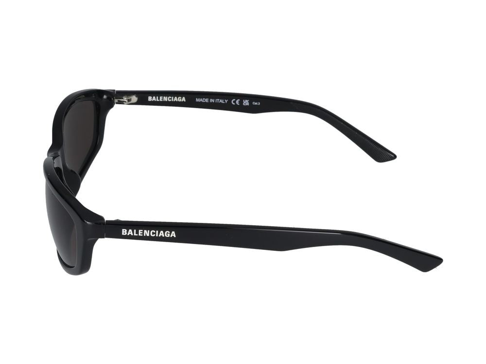 Balenciaga Black Glossy Acetate Finish Rectangular Sunglasses