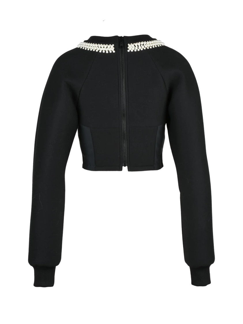 Dolce & Gabbana Black Corset-Inspired Back Zip Cropped Sweatshirt