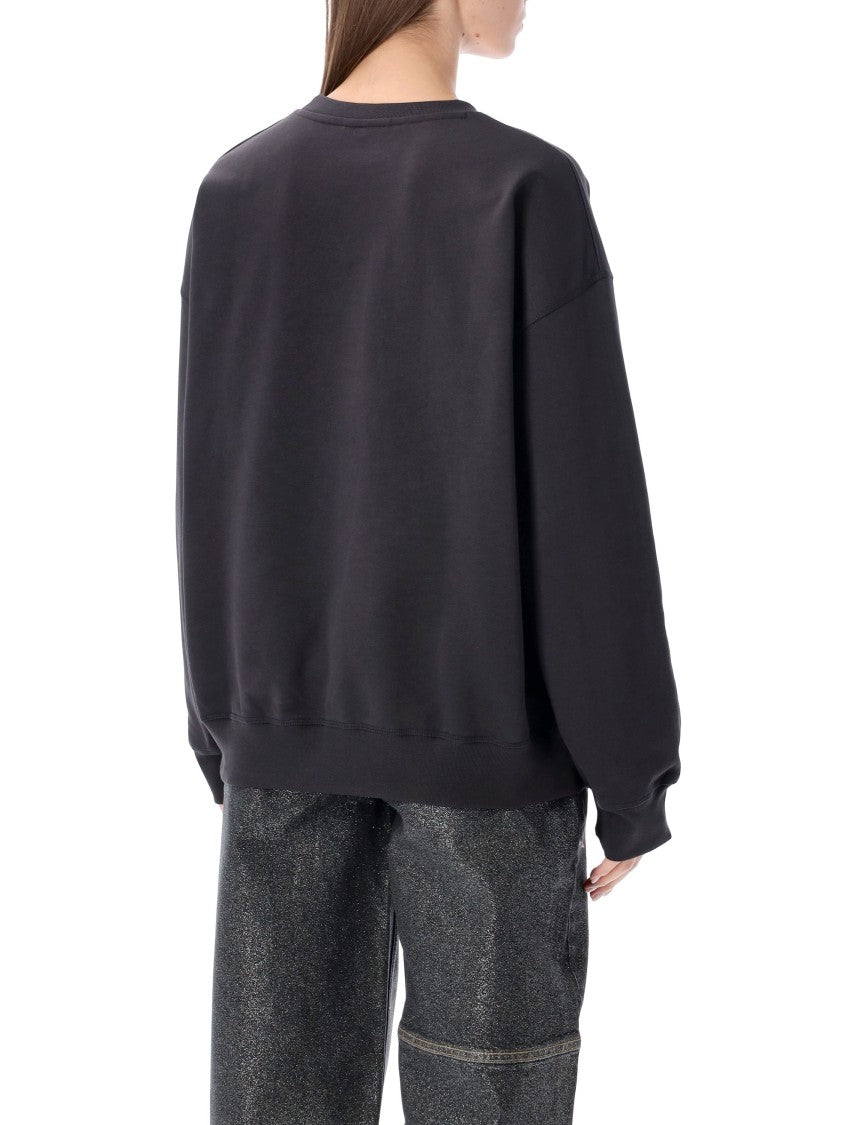 Ganni Oversized Rhinestone Bear Cotton Sweatshirt
