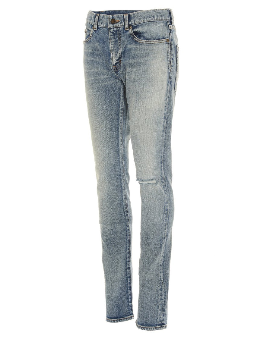 Saint Laurent Slim-Fit Distressed Denim Jeans
