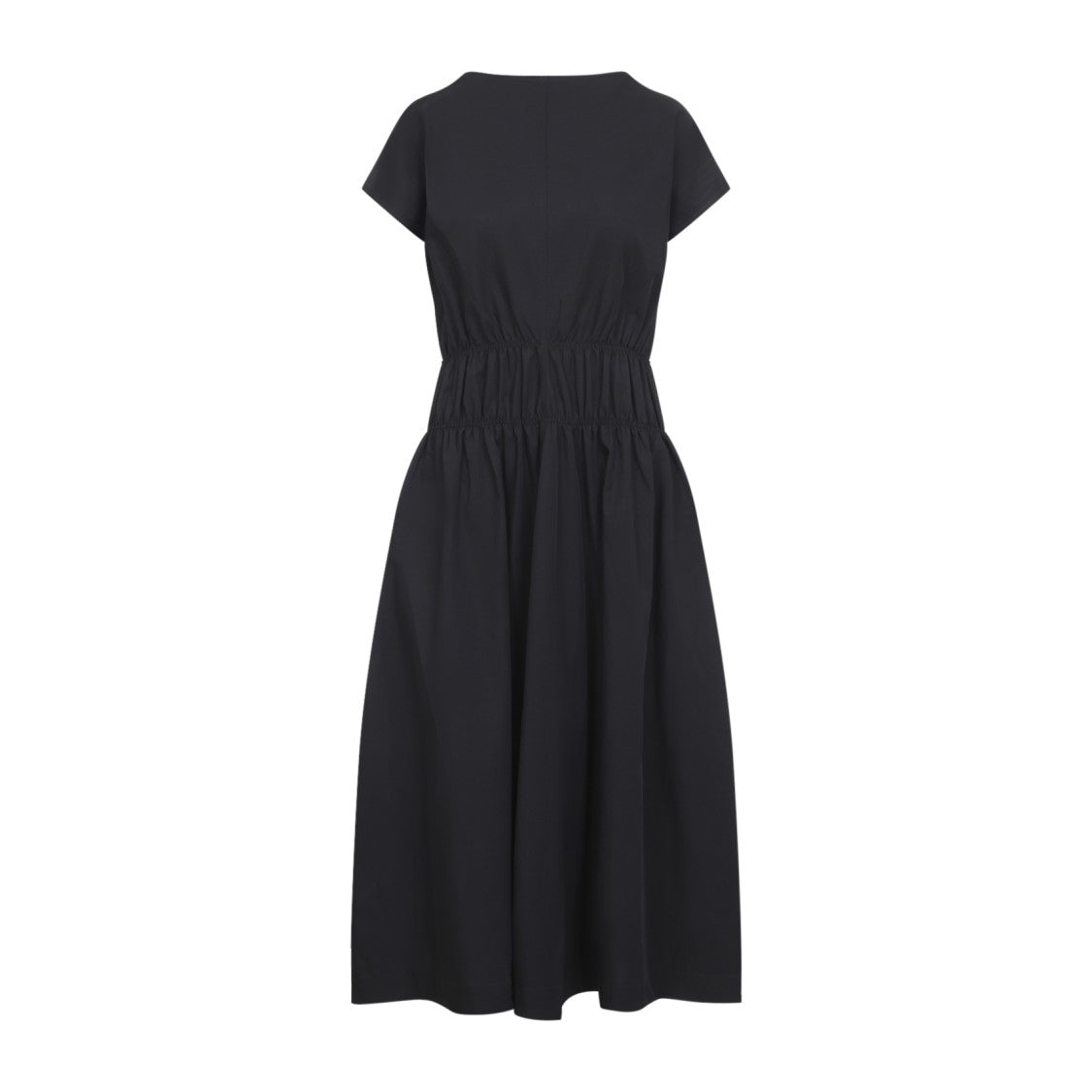 Studio Nicholson Midi-Length Black Cotton Dress With Gathered Waist Detail