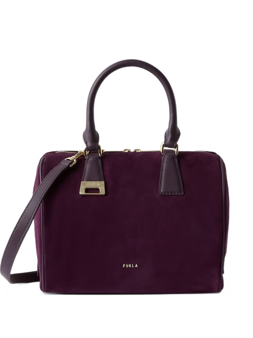 Furla Structured Rectangular Deep Plum Suede Handbag