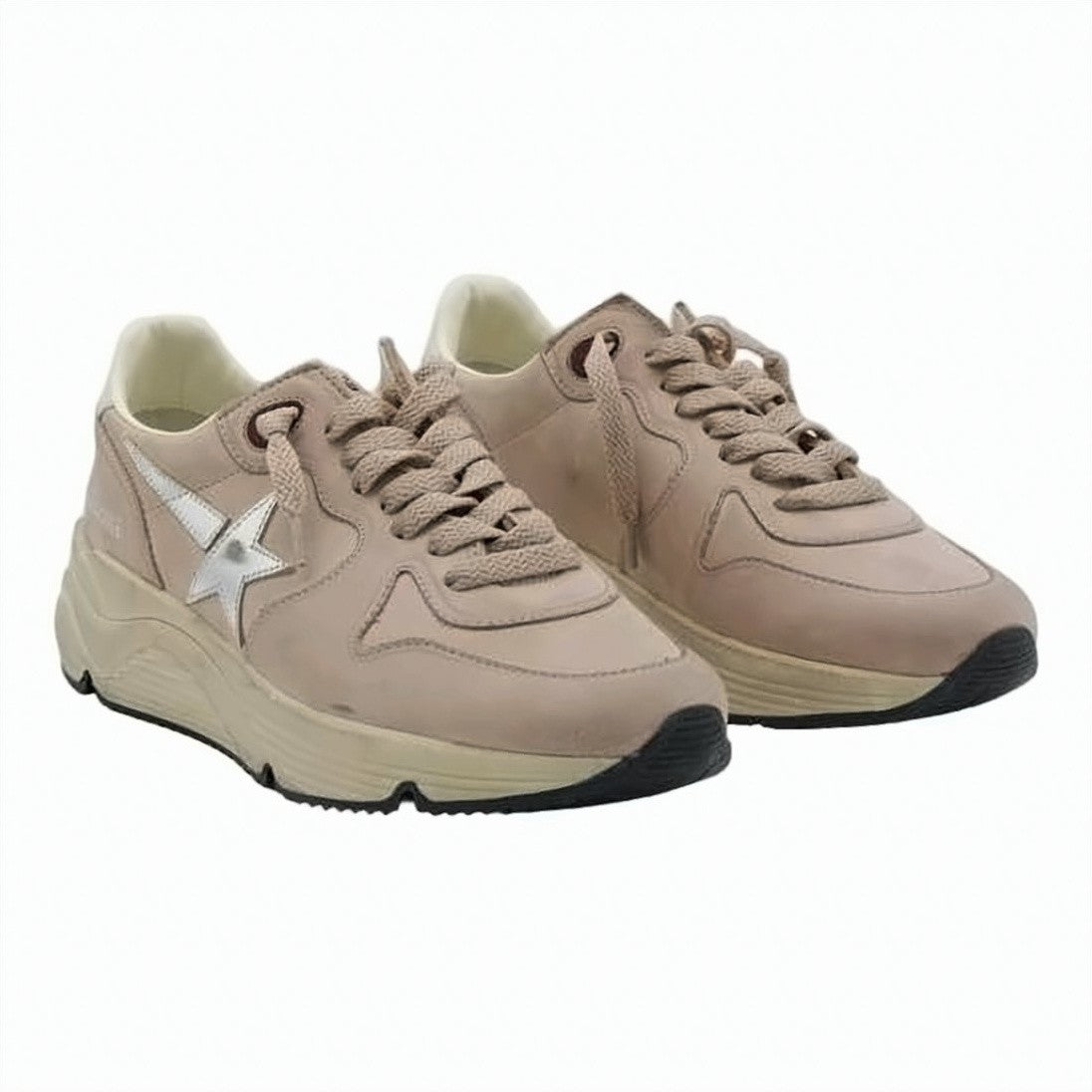 Golden Goose Chunky Beige Suede Sneakers With Metallic Accents